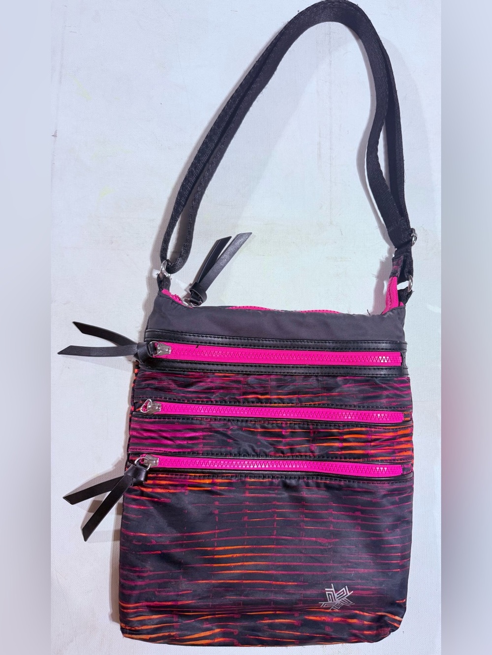 tek gear Black Crossbody Bag with Hot Pink Accents